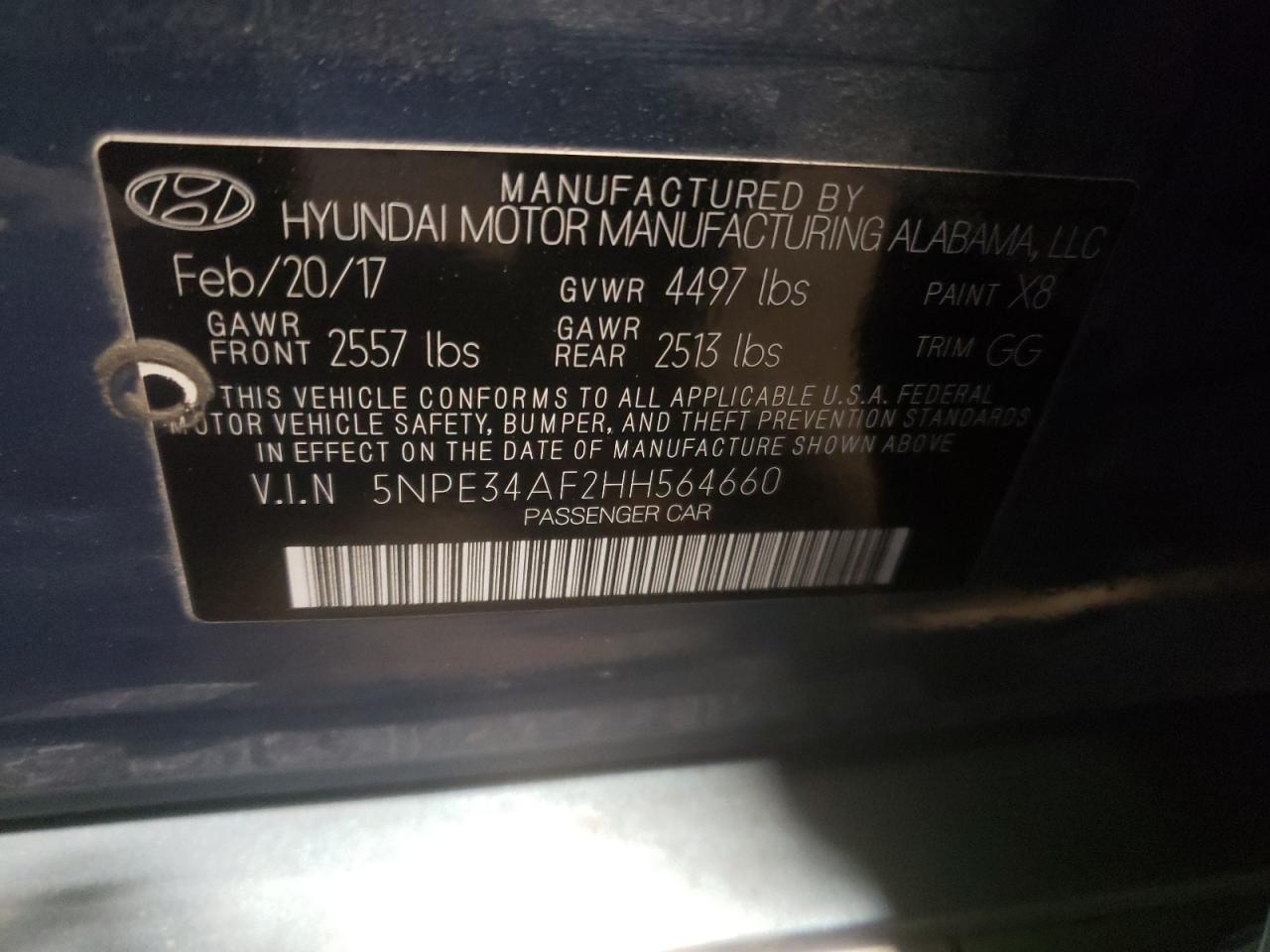 Photo 10 from auction – 2017 HYUNDAI SONATA SPO with VIN 5NPE34AF2HH564660