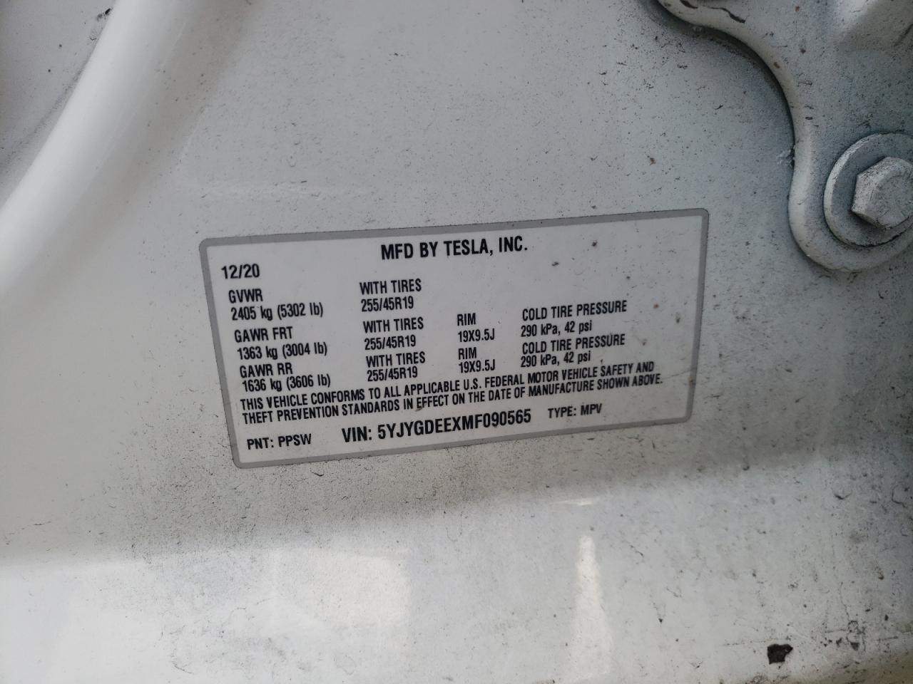 Photo 10 from auction – 2021 TESLA MODEL Y with VIN 5YJYGDEEXMF090565