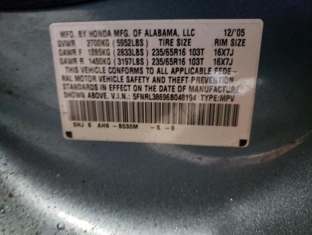 Photo 10 from auction – 2006 HONDA ODYSSEY EX with VIN 5FNRL38696B048194