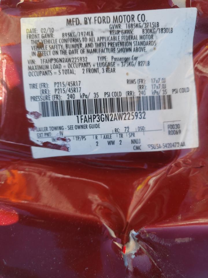 Photo 10 from auction – 2010 FORD FOCUS SES with VIN 1FAHP3GN2AW225932