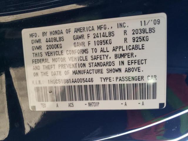 Photo 10 from auction – 2010 HONDA ACCORD EXL with VIN 1HGCS1B81AA005446