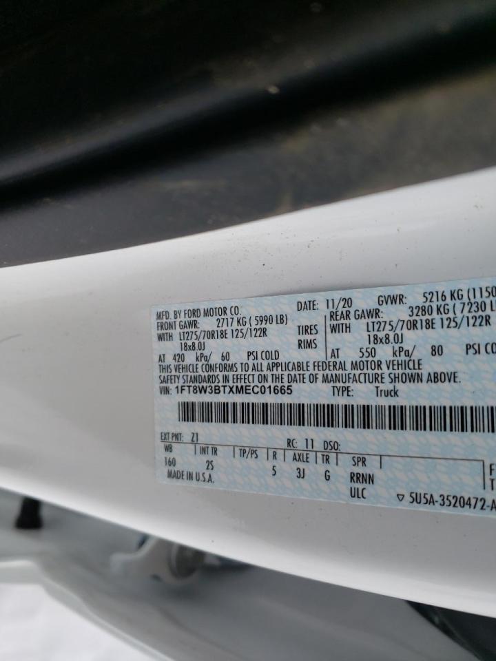 Photo 10 from auction – 2021 FORD F350 SUPER with VIN 1FT8W3BTXMEC01665