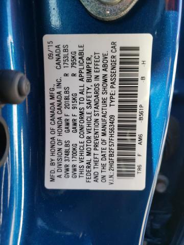 Photo 10 from auction – 2015 HONDA CIVIC LX with VIN 2HGFB2F57FH563409