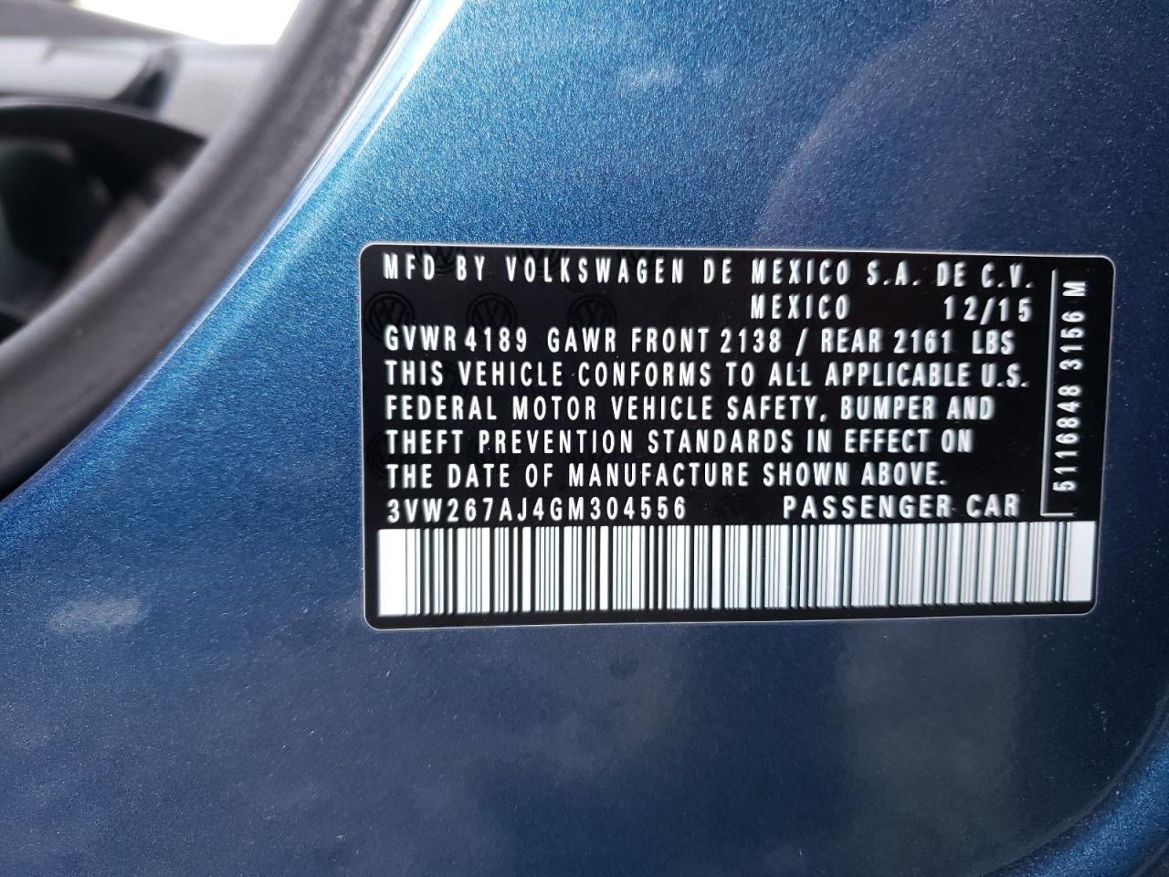 Photo 10 from auction – 2016 VOLKSWAGEN JETTA S with VIN 3VW267AJ4GM304556
