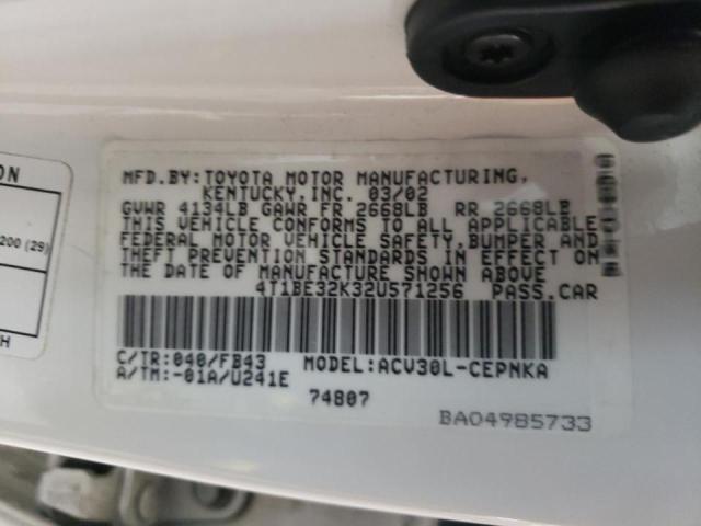 Photo 10 from auction – 2002 TOYOTA CAMRY LE with VIN 4T1BE32K32U571256