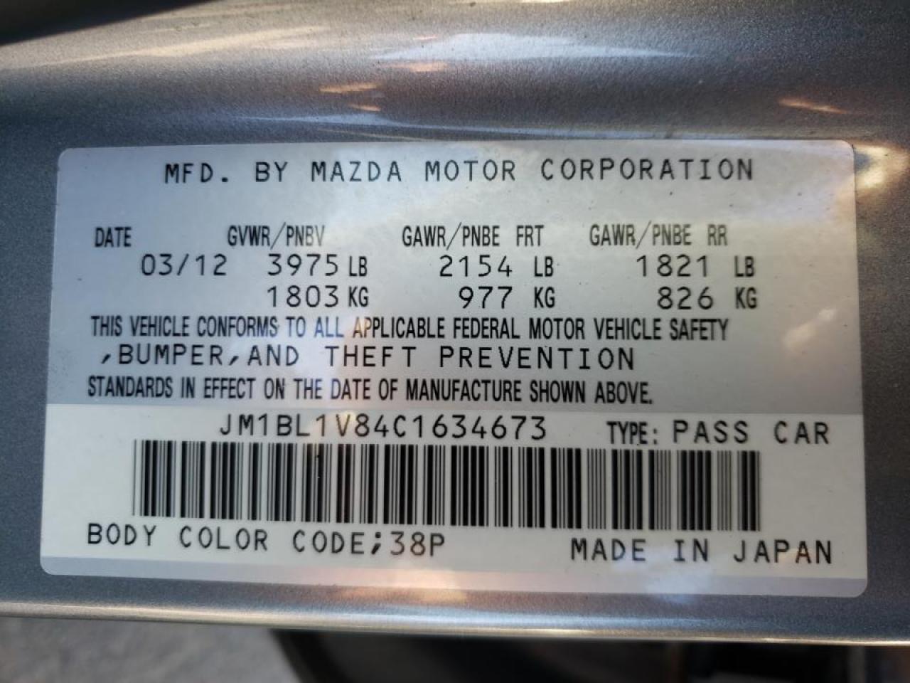 Photo 10 from auction – 2012 MAZDA 3 I with VIN JM1BL1V84C1634673