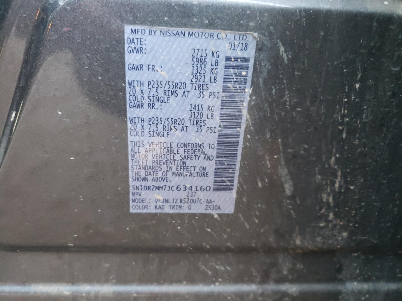 Photo 10 from auction – 2018 NISSAN PATHFINDER with VIN 5N1DR2MM7JC634160