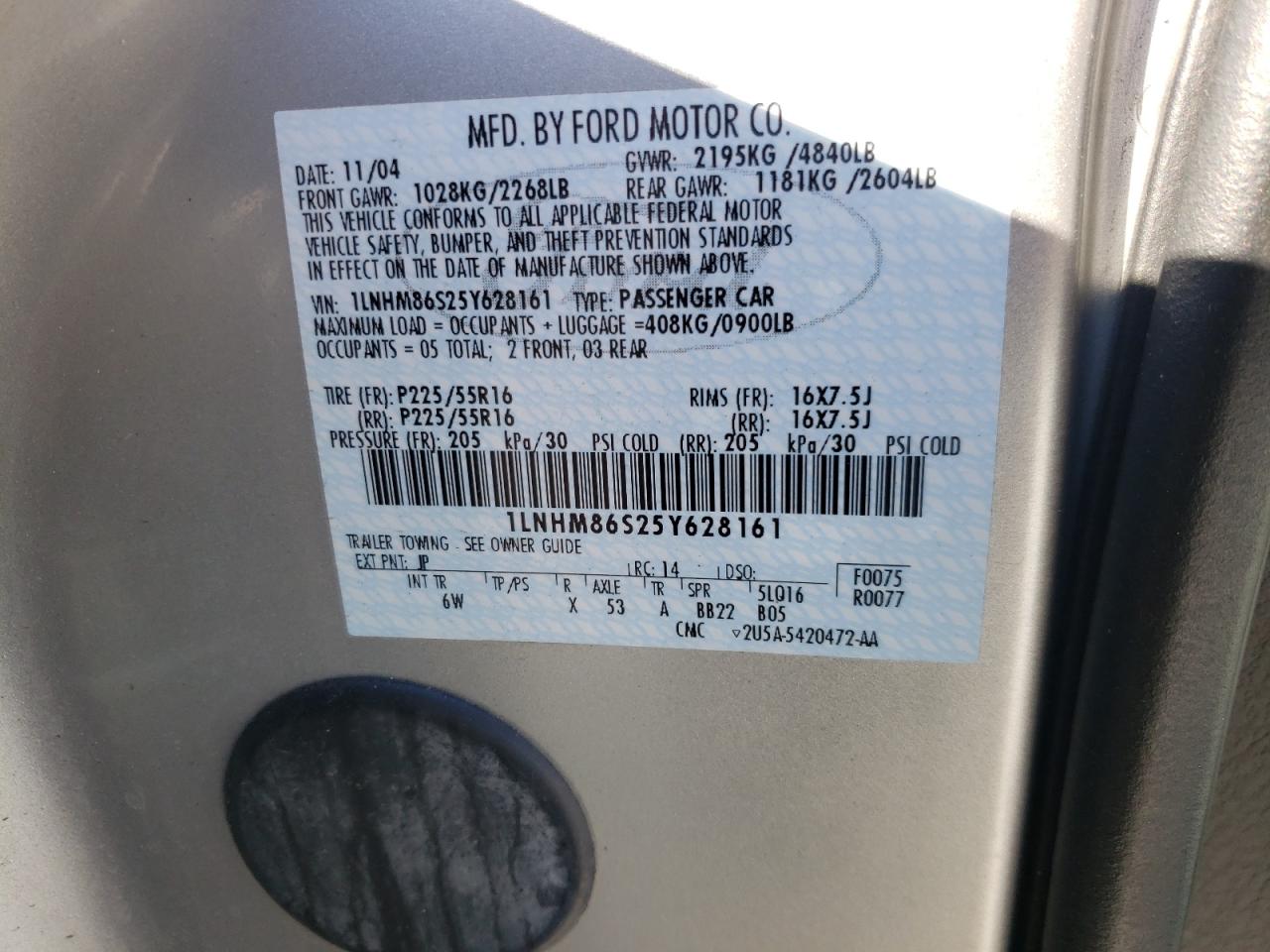 Photo 10 from auction – 2005 LINCOLN LS with VIN 1LNHM86S25Y628161