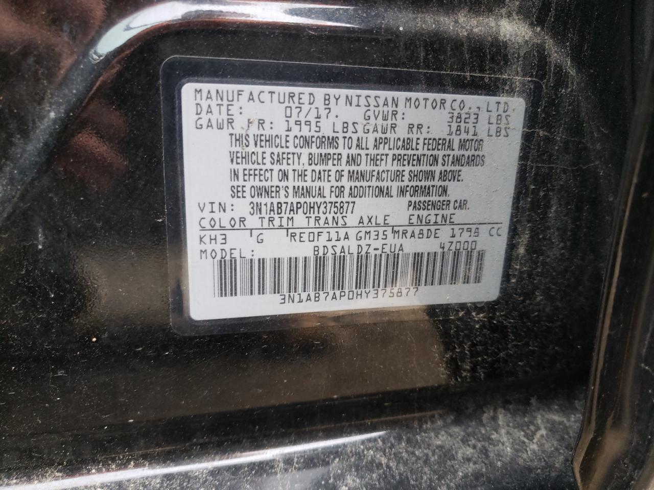 Photo 10 from auction – 2017 NISSAN SENTRA S with VIN 3N1AB7AP0HY375877