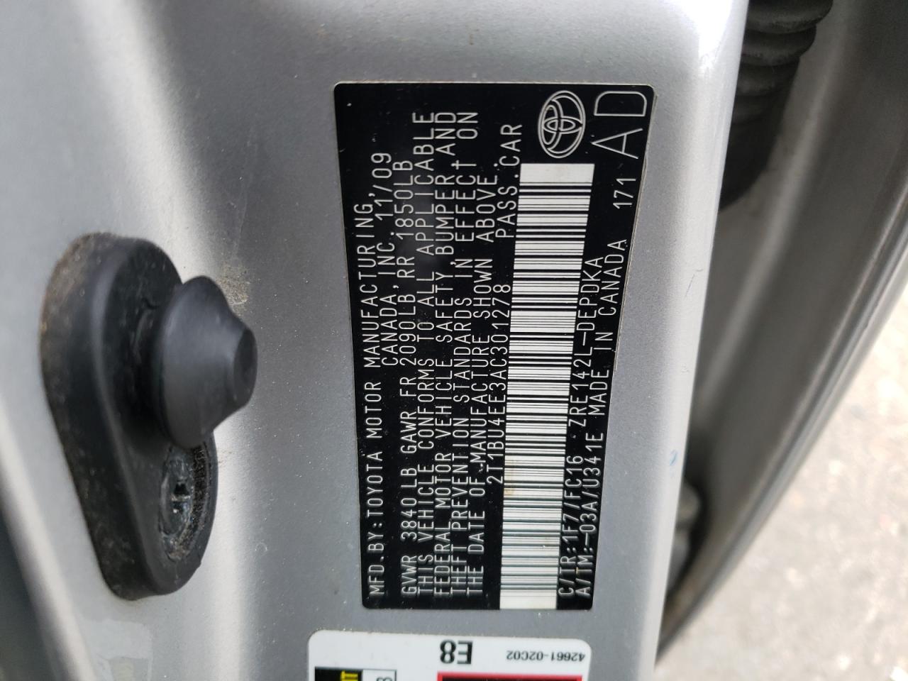 Photo 10 from auction – 2010 TOYOTA COROLLA BA with VIN 2T1BU4EE3AC301278