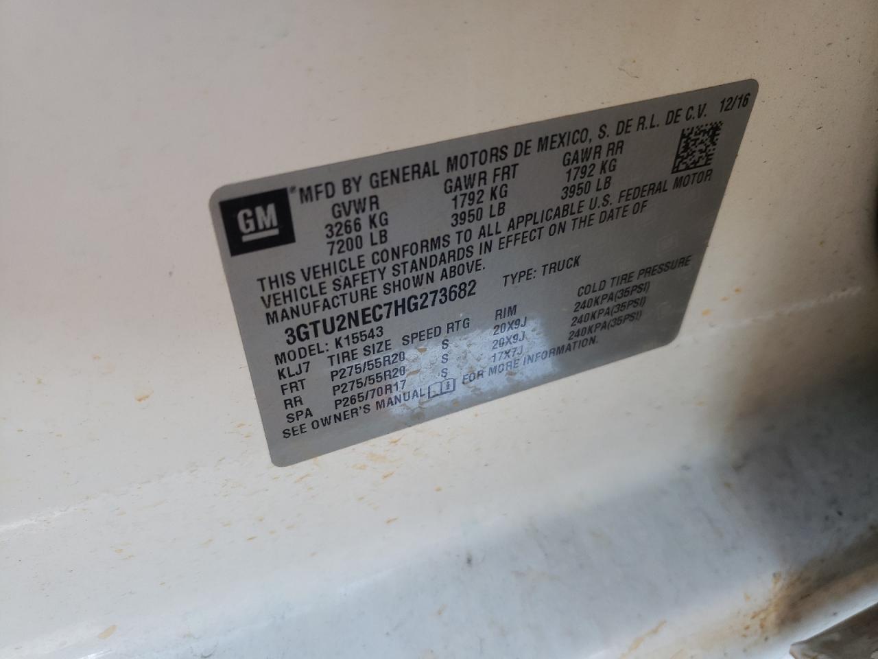 Photo 10 from auction – 2017 GMC SIERRA K15 with VIN 3GTU2NEC7HG273682