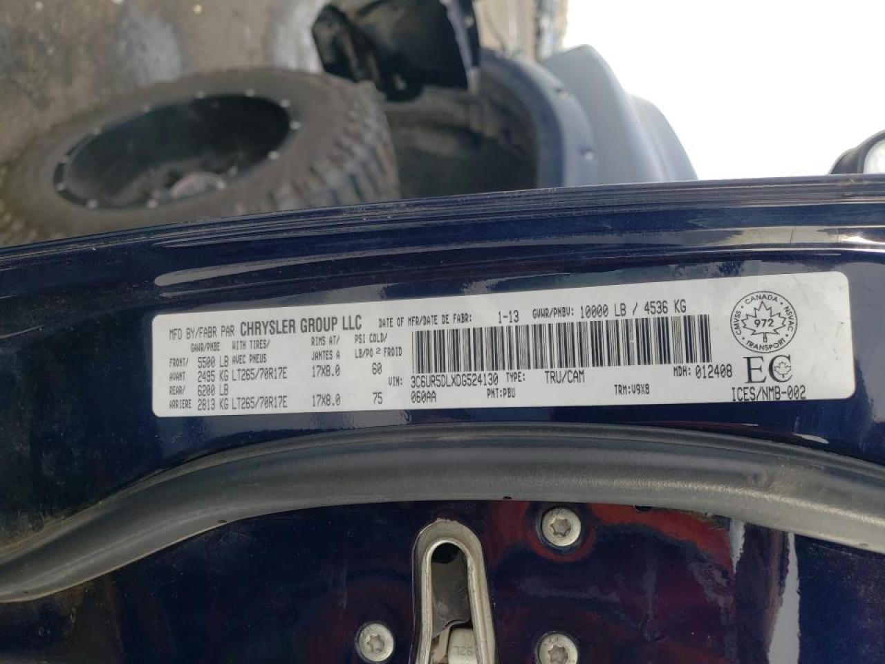 Photo 10 from auction – 2013 RAM 2500 SLT with VIN 3C6UR5DLXDG524130