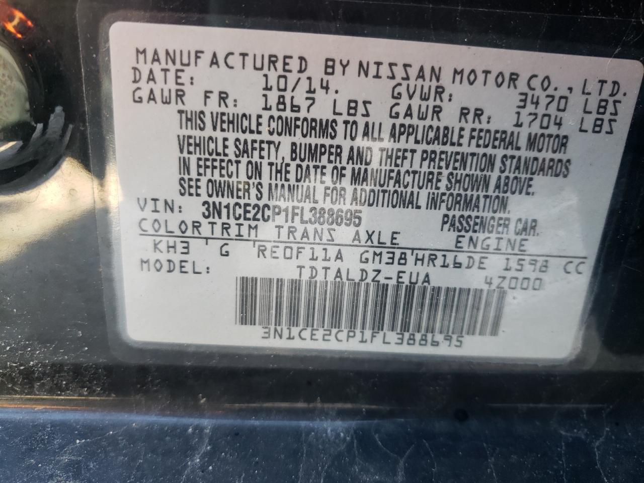 Photo 10 from auction – 2015 NISSAN VERSA NOTE with VIN 3N1CE2CP1FL388695