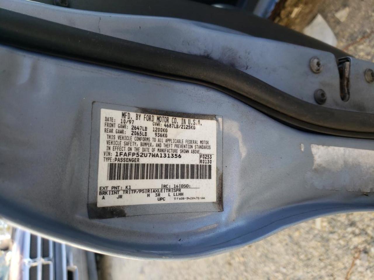 Photo 10 from auction – 1998 FORD TAURUS LX with VIN 1FAFP52U7WA131356