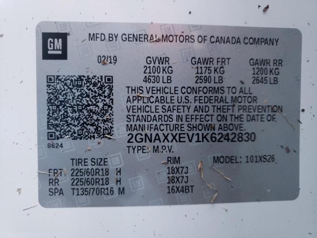 Photo 10 from auction – 2019 CHEVROLET EQUINOX PR with VIN 2GNAXXEV1K6242830