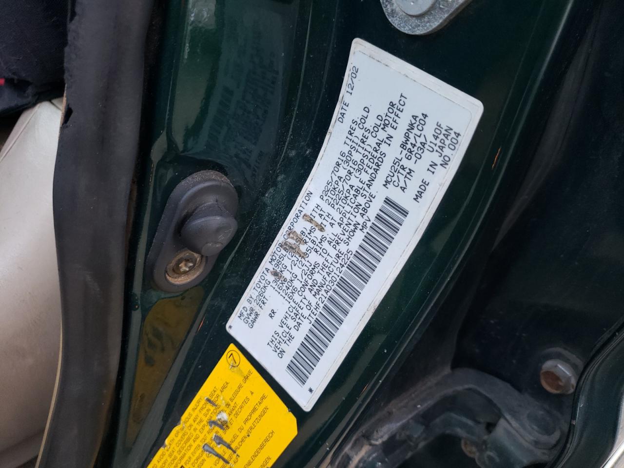Photo 10 from auction – 2003 TOYOTA HIGHLANDER with VIN JTEHF21A030124225