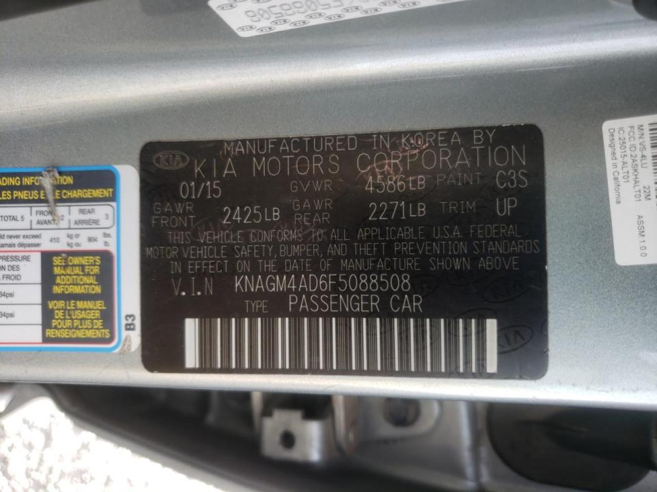 Photo 10 from auction – 2015 KIA OPTIMA HYB with VIN KNAGM4AD6F5088508