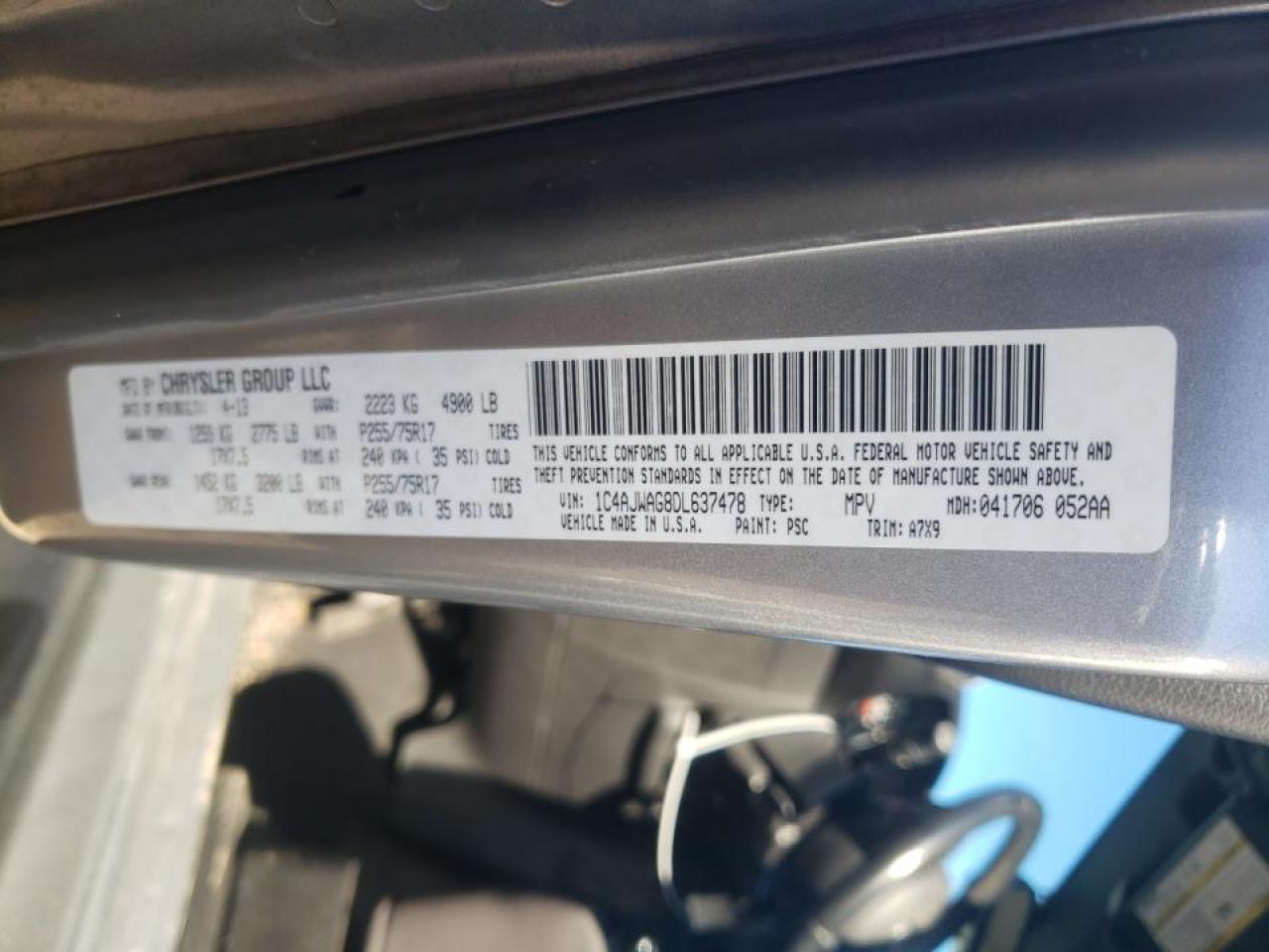 Photo 10 from auction – 2013 JEEP WRANGLER S with VIN 1C4AJWAG8DL637478