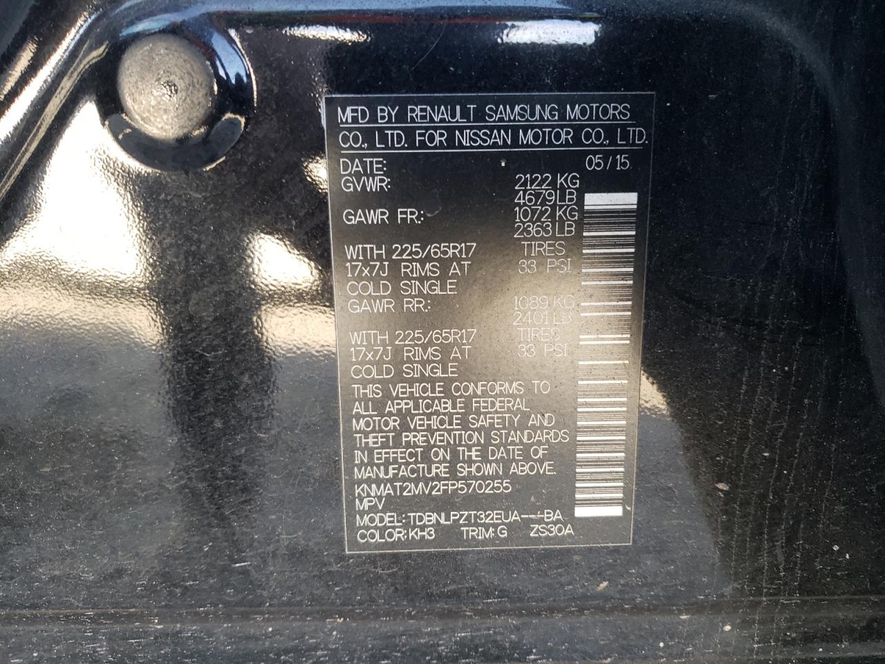 Photo 10 from auction – 2015 NISSAN ROGUE S with VIN KNMAT2MV2FP570255