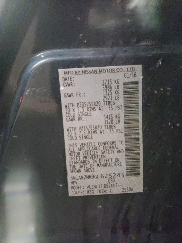 Photo 10 from auction – 2016 NISSAN PATHFINDER with VIN 5N1AR2MM9GC625245