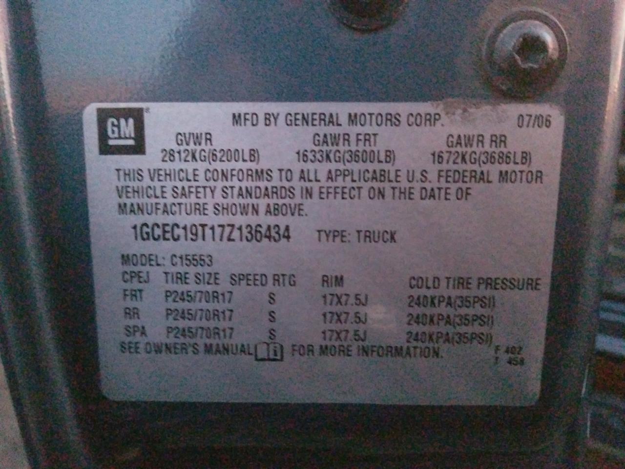 Photo 10 from auction – 2007 CHEVROLET SILVERADO with VIN 1GCEC19T17Z136434