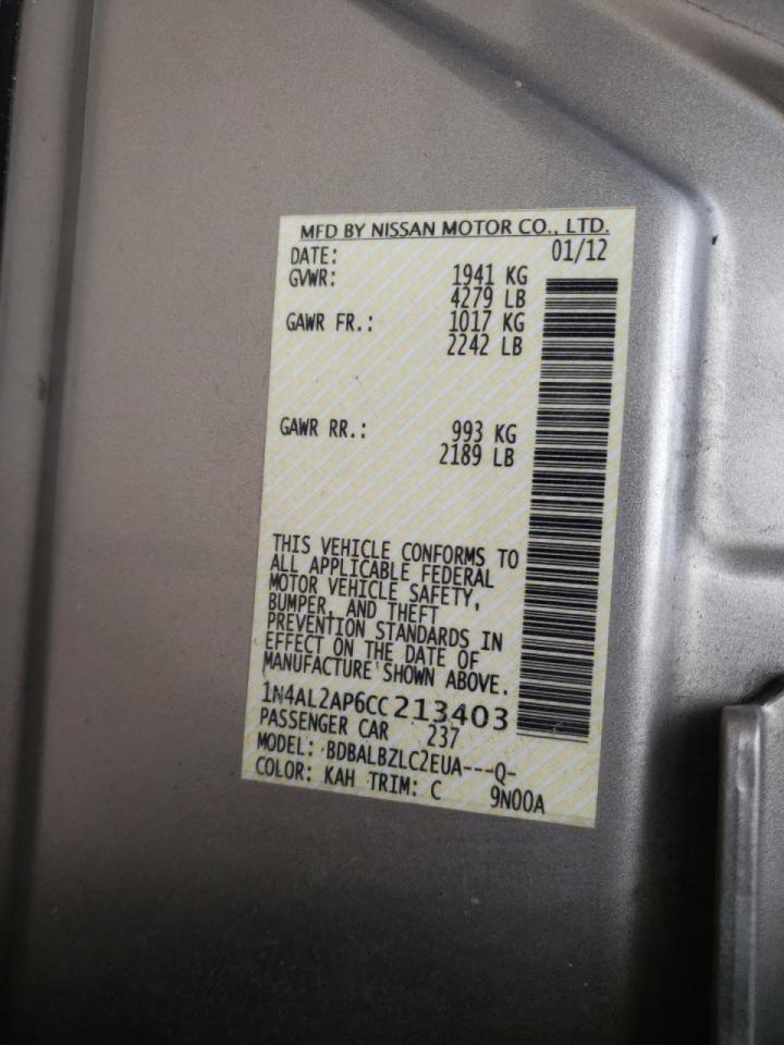 Photo 10 from auction – 2012 NISSAN ALTIMA BAS with VIN 1N4AL2AP6CC213403