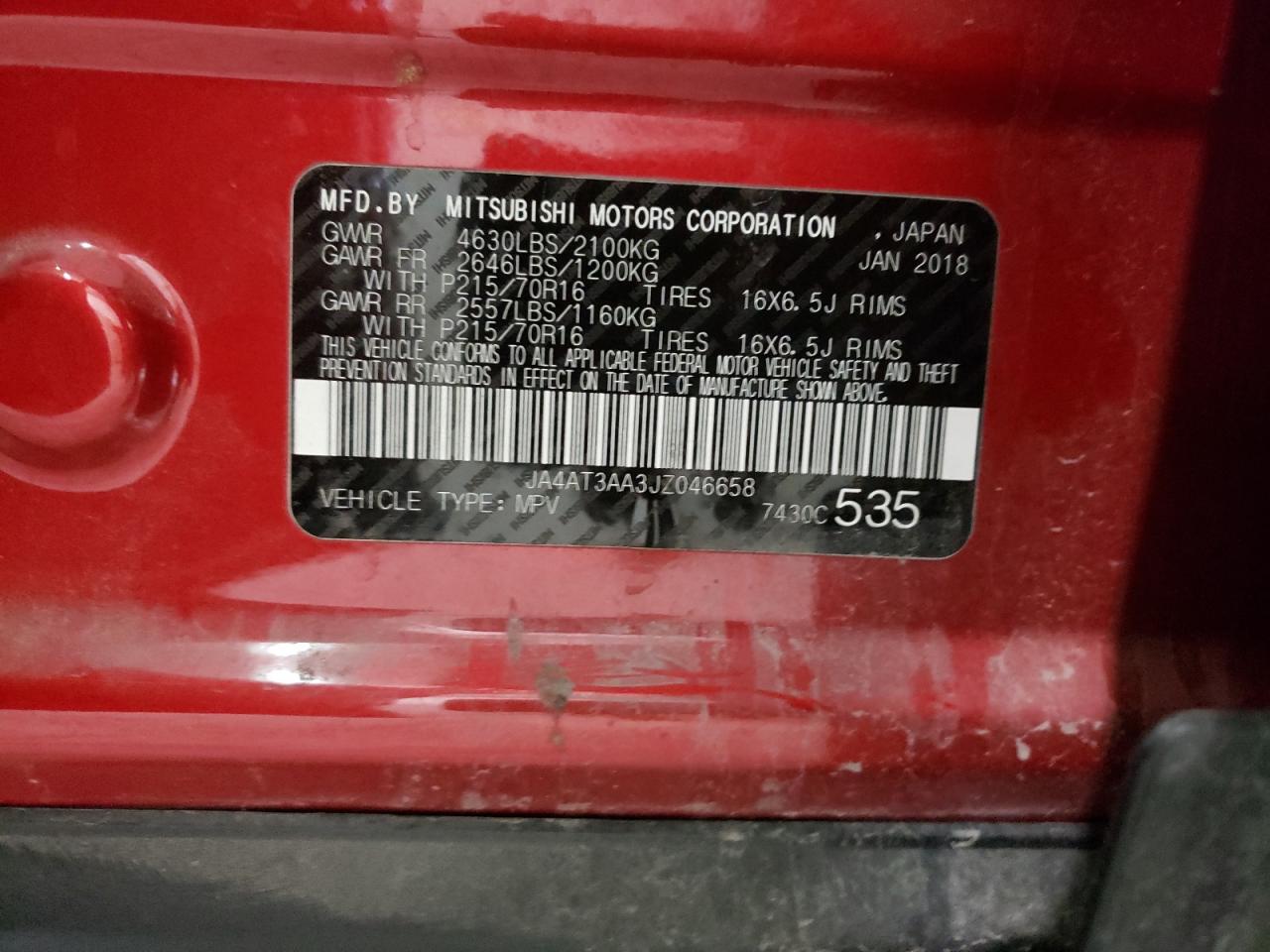 Photo 10 from auction – 2018 MITSUBISHI ECLIPSE CR with VIN JA4AT3AA3JZ046658