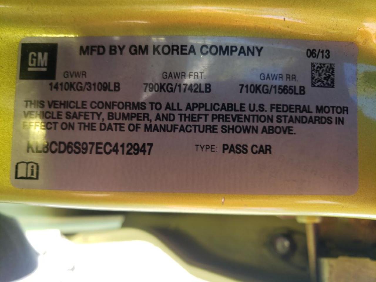 Photo 10 from auction – 2014 CHEVROLET SPARK 1LT with VIN KL8CD6S97EC412947