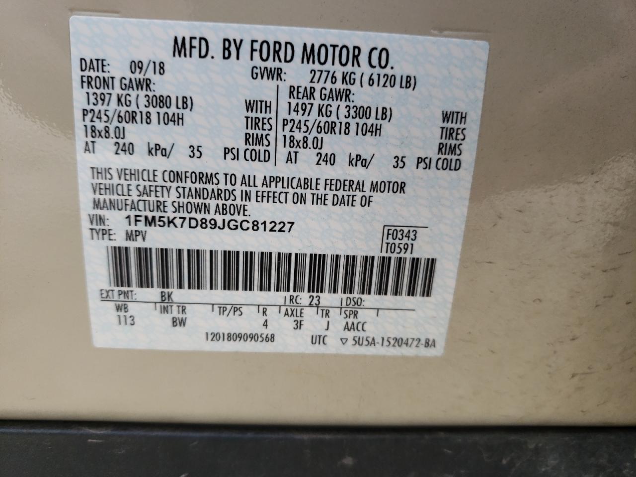 Zdjęcie 10 z aukcji – 2018 FORD EXPLORER X z VIN 1FM5K7D89JGC81227