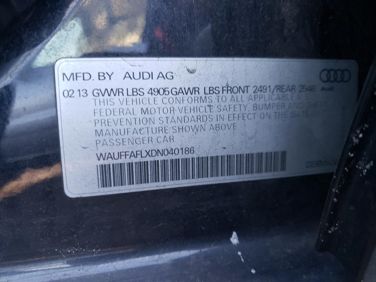 Photo 10 from auction – 2013 AUDI A4 PREMIUM with VIN WAUFFAFLXDN040186