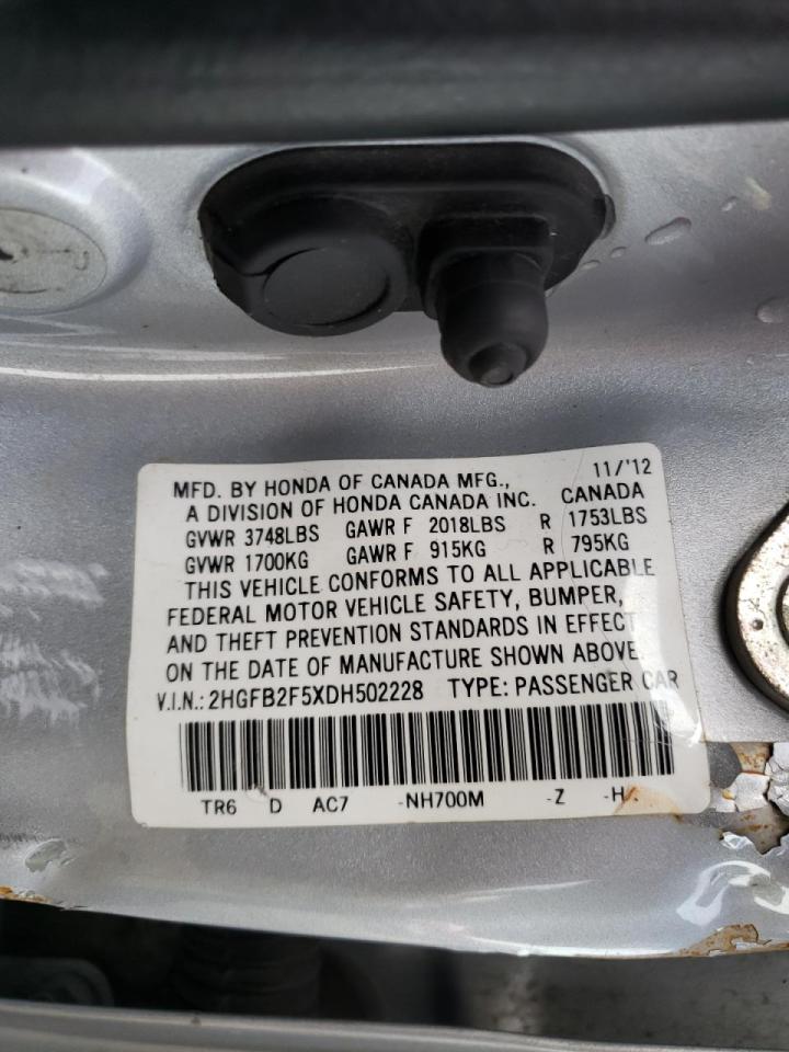 Photo 10 from auction – 2013 HONDA CIVIC LX with VIN 2HGFB2F5XDH502228