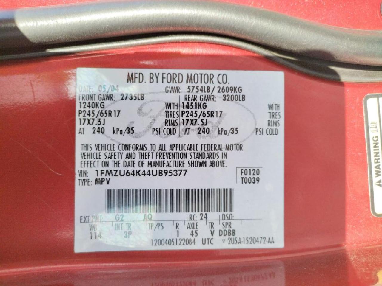 Photo 10 from auction – 2004 FORD EXPLORER E with VIN 1FMZU64K44UB95377