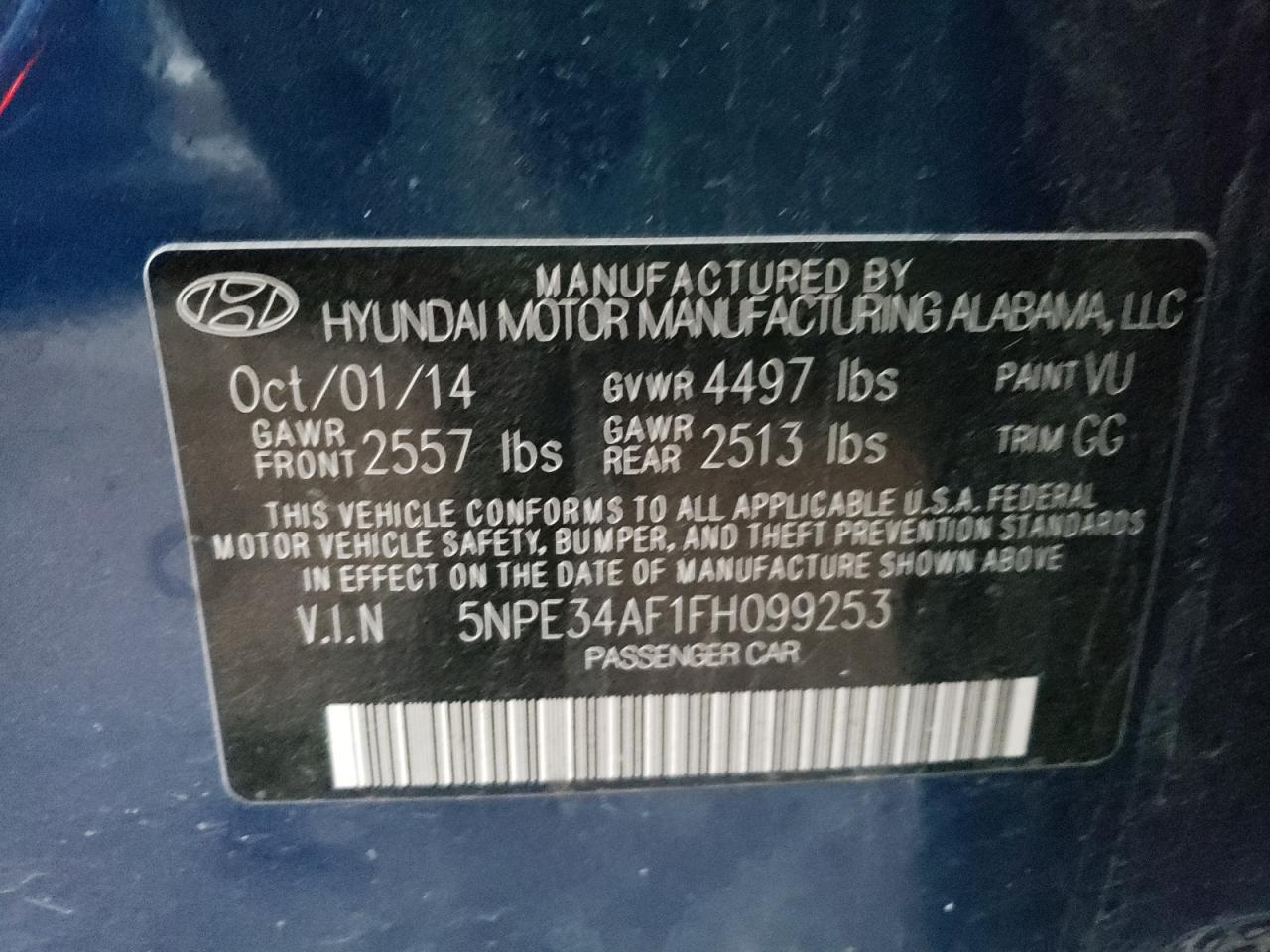 Photo 10 from auction – 2015 HYUNDAI SONATA SPO with VIN 5NPE34AF1FH099253