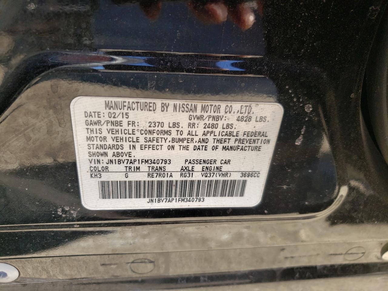 Photo 10 from auction – 2015 INFINITI Q50 BASE with VIN JN1BV7AP1FM340793