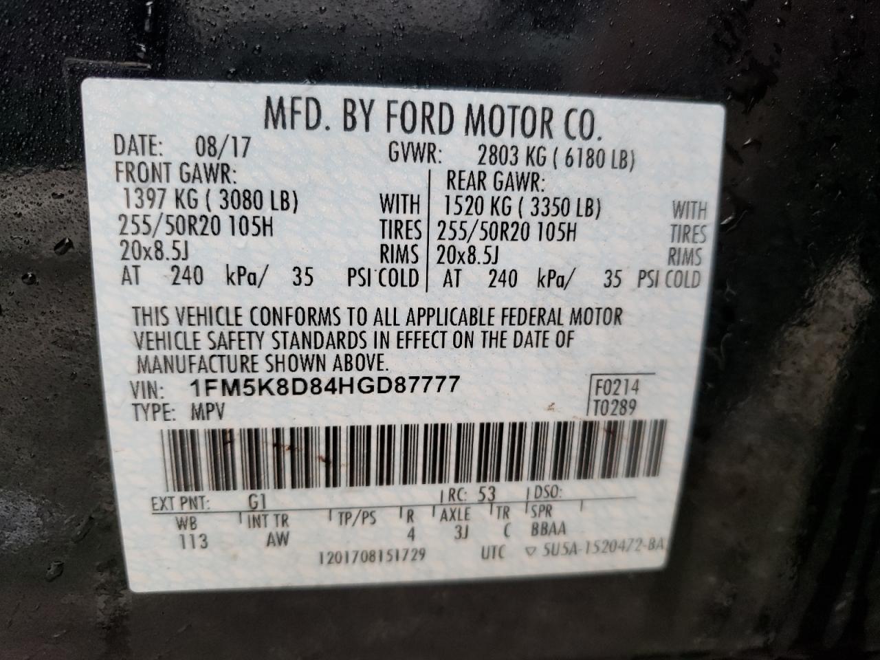 Photo 10 from auction – 2017 FORD EXPLORER X with VIN 1FM5K8D84HGD87777