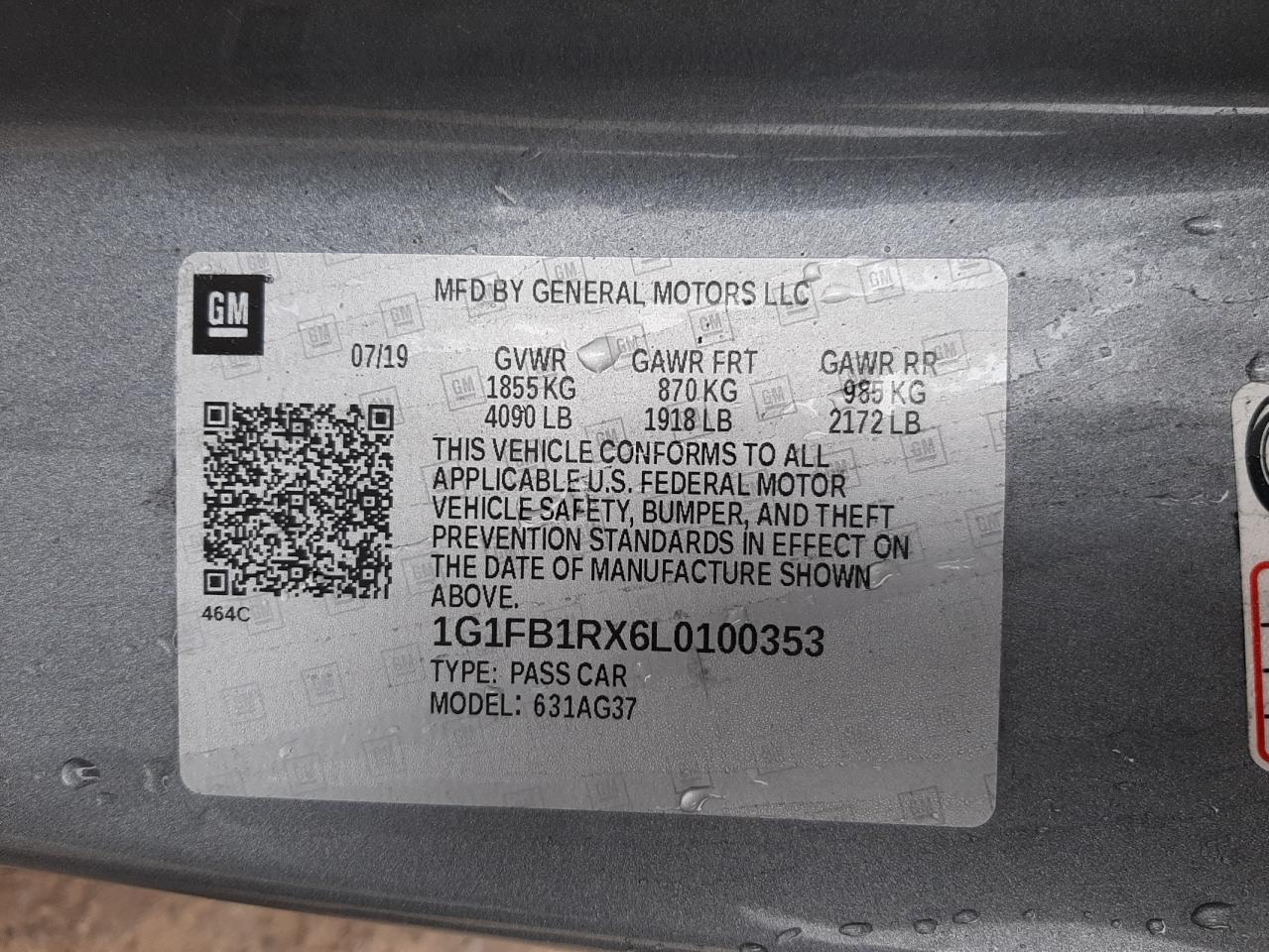 Photo 10 from auction – 2020 CHEVROLET CAMARO LS with VIN 1G1FB1RX6L0100353