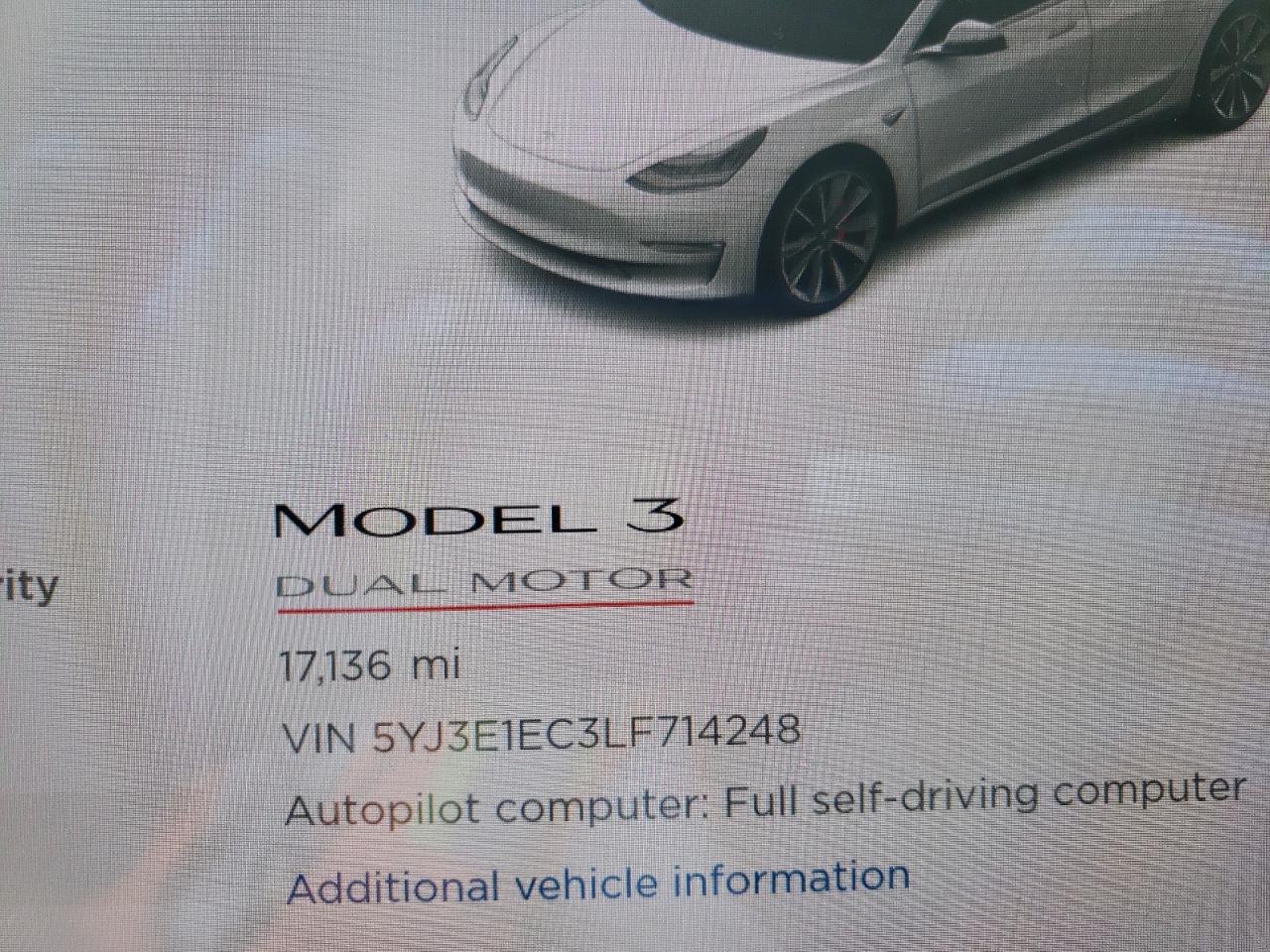 Photo 8 from auction – 2020 TESLA MODEL 3 with VIN 5YJ3E1EC3LF714248