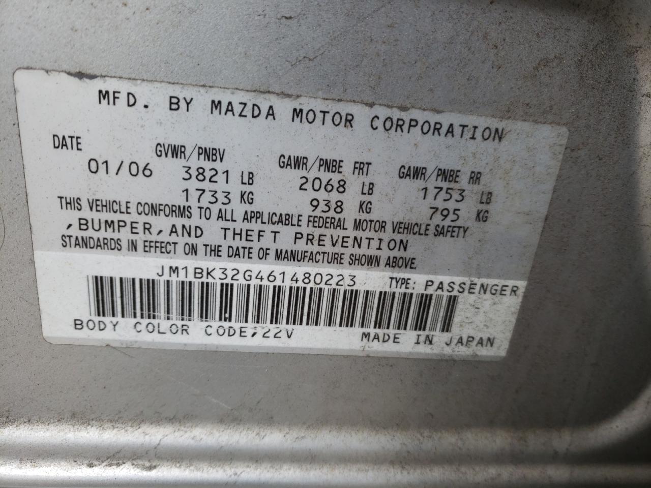 Photo 10 from auction – 2006 MAZDA 3 I with VIN JM1BK32G461480223