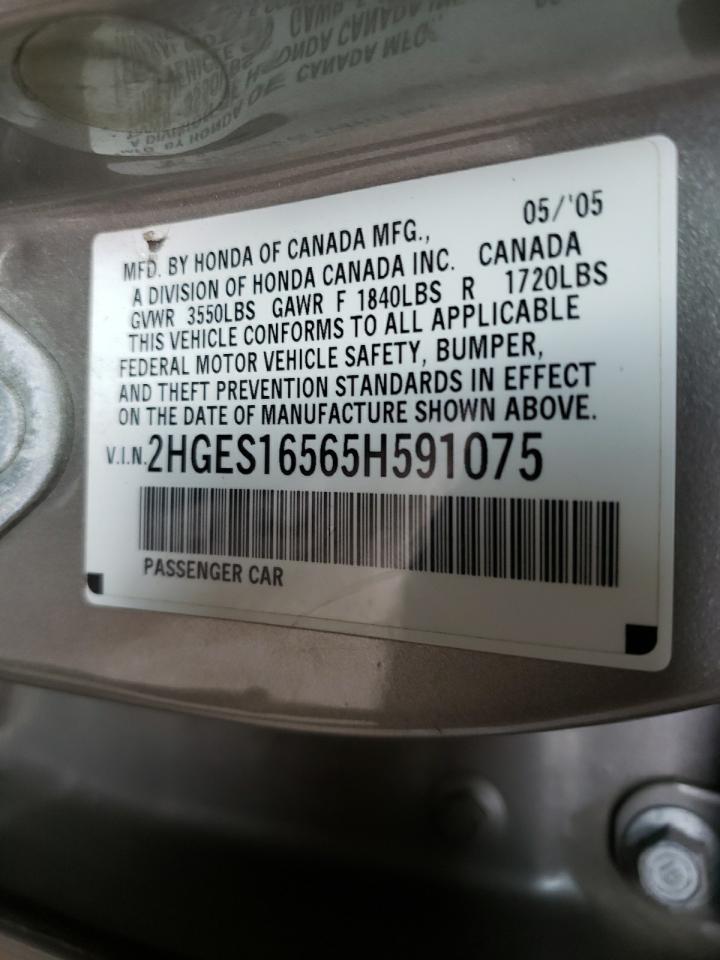 Photo 10 from auction – 2005 HONDA CIVIC with VIN 2HGES16565H591075