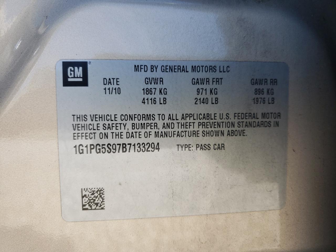 Photo 10 from auction – 2011 CHEVROLET CRUZE LT with VIN 1G1PG5S97B7133294