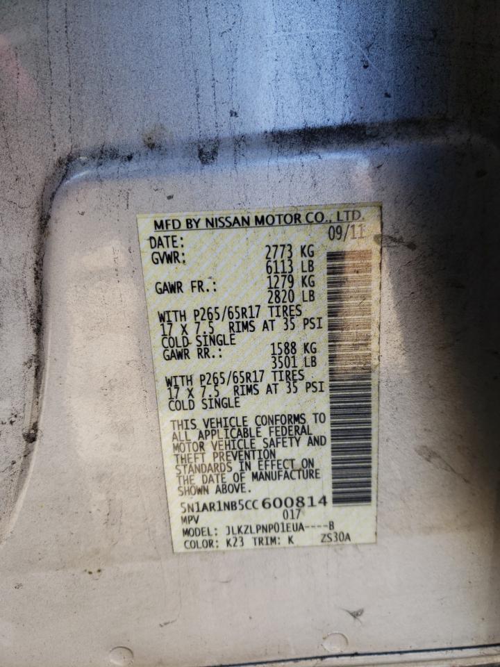Photo 10 from auction – 2012 NISSAN PATHFINDER with VIN 5N1AR1NB5CC600814