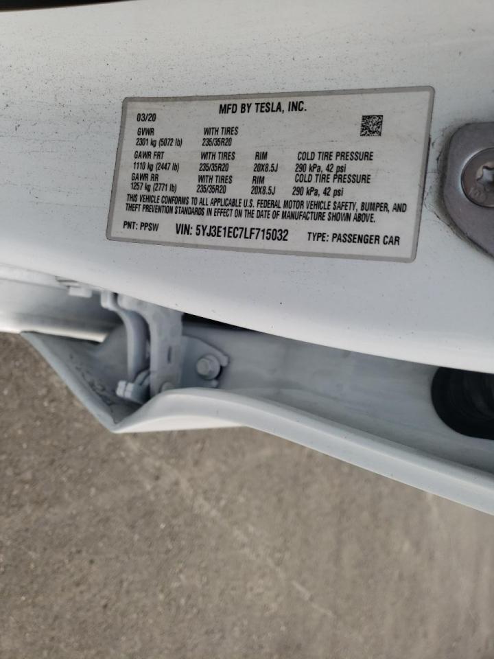 Photo 10 from auction – 2020 TESLA MODEL 3 with VIN 5YJ3E1EC7LF715032
