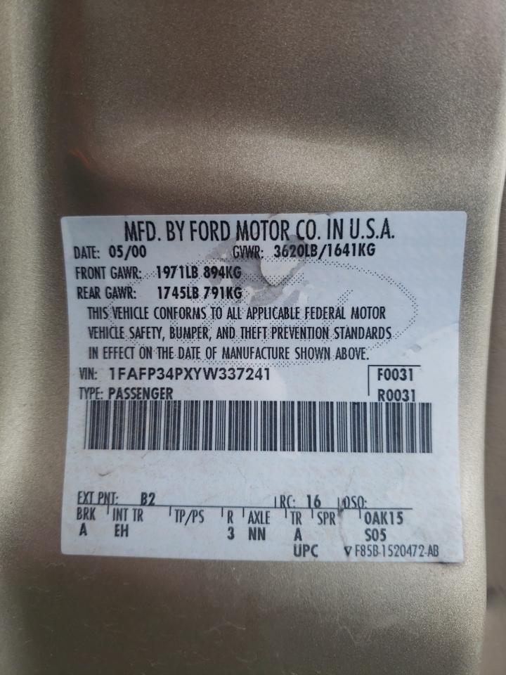 Foto 10 de la subasta – 2000 FORD FOCUS SE con VIN 1FAFP34PXYW337241