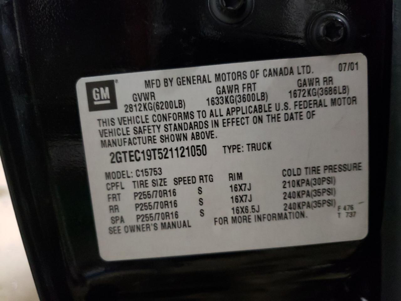 Photo 10 from auction – 2002 GMC NEW SIERRA with VIN 2GTEC19T521121050