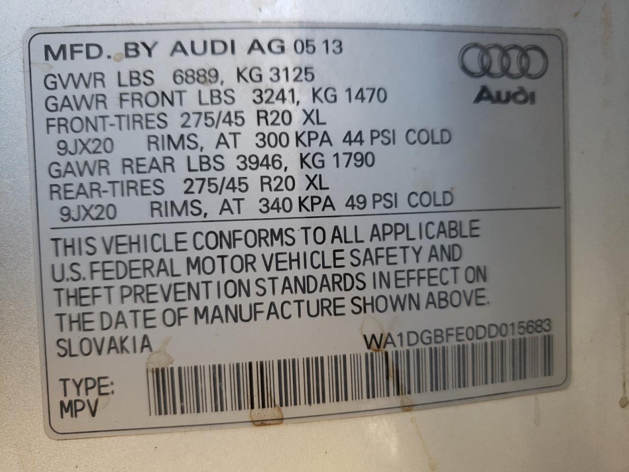 Photo 10 from auction – 2013 AUDI Q7 PRESTIG with VIN WA1DGBFE0DD015683