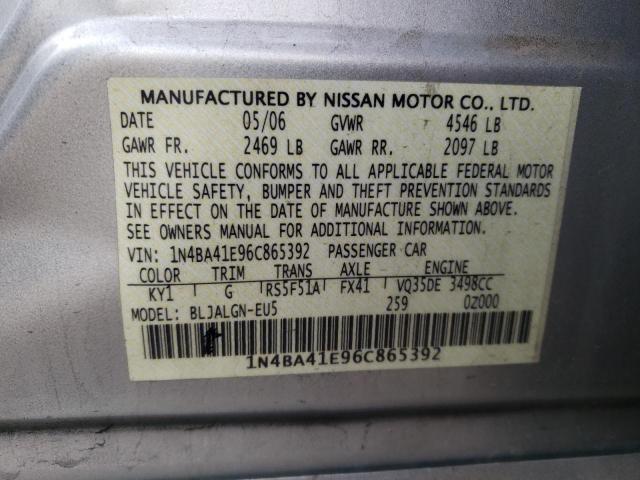Photo 10 from auction – 2006 NISSAN MAXIMA SE with VIN 1N4BA41E96C865392