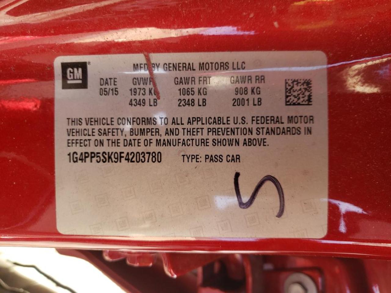 Photo 10 from auction – 2015 BUICK VERANO PRE with VIN 1G4PP5SK9F4203780