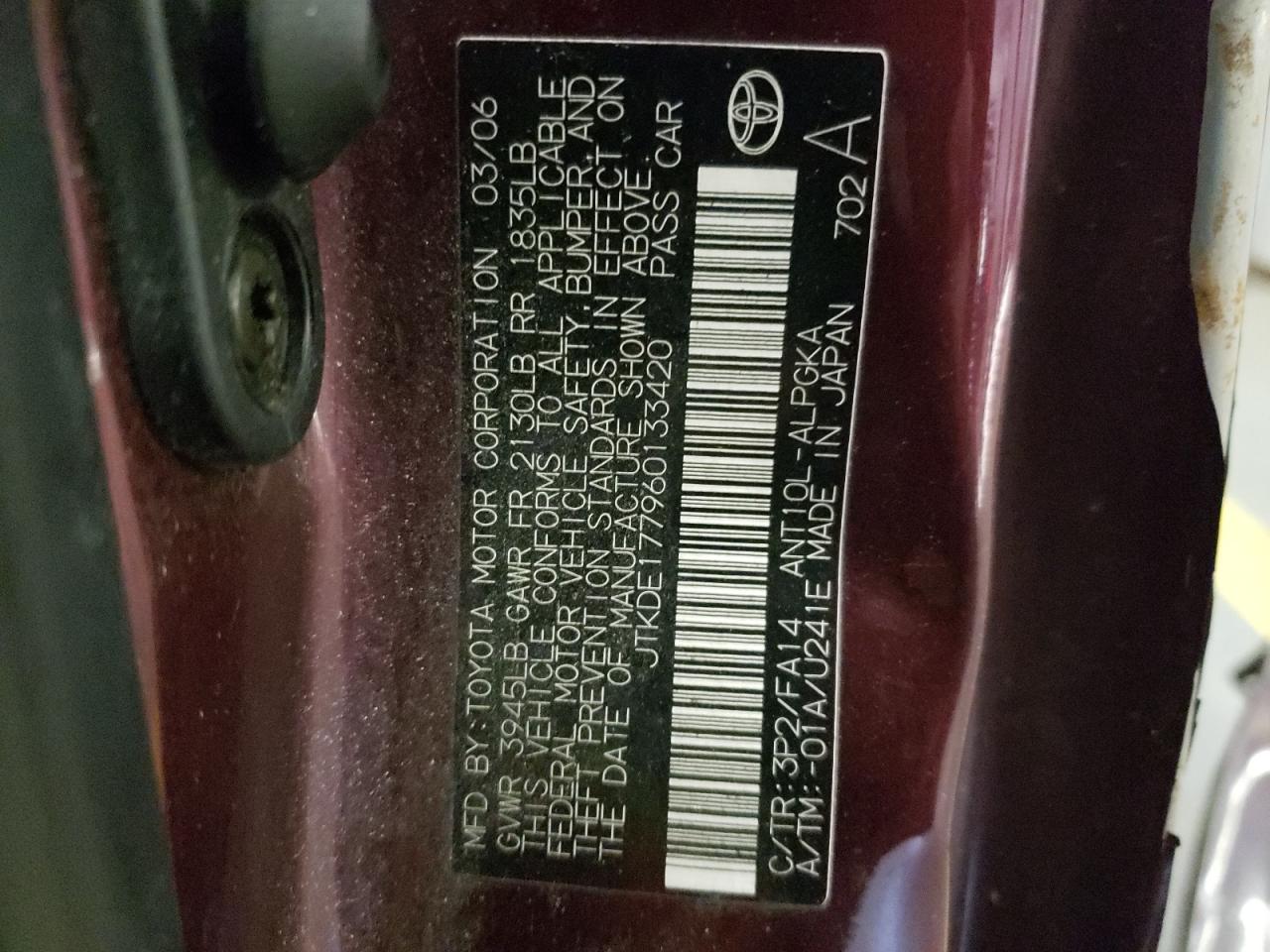 Photo 10 from auction – 2006 TOYOTA SCION TC with VIN JTKDE177960133420
