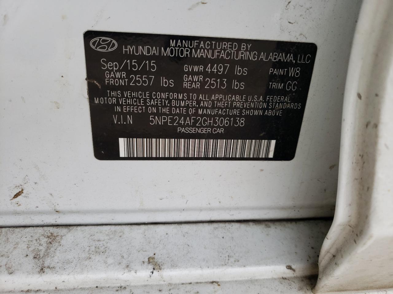 Photo 10 from auction – 2016 HYUNDAI SONATA SE with VIN 5NPE24AF2GH306138