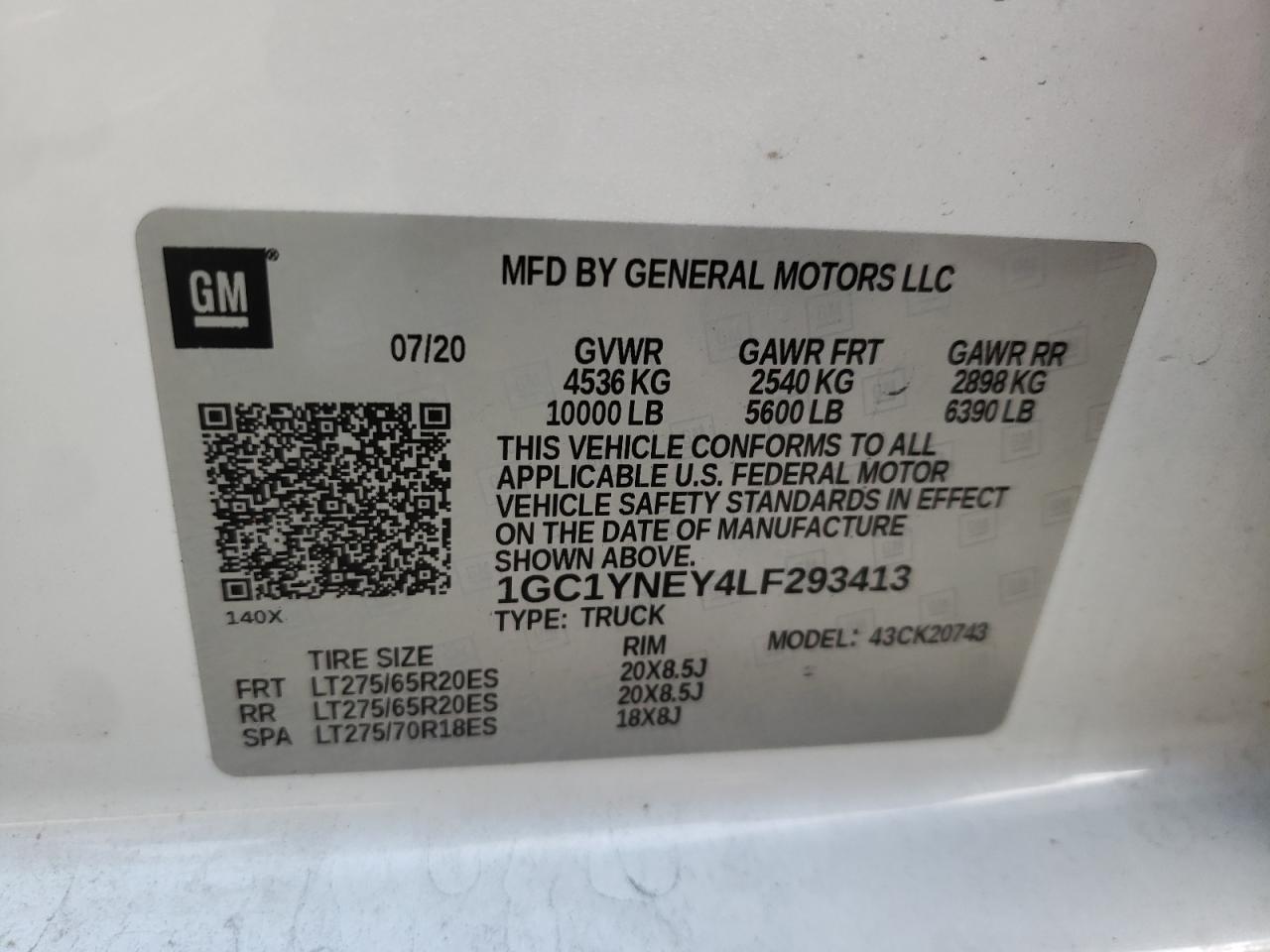 Photo 10 from auction – 2020 CHEVROLET SILVERADO with VIN 1GC1YNEY4LF293413